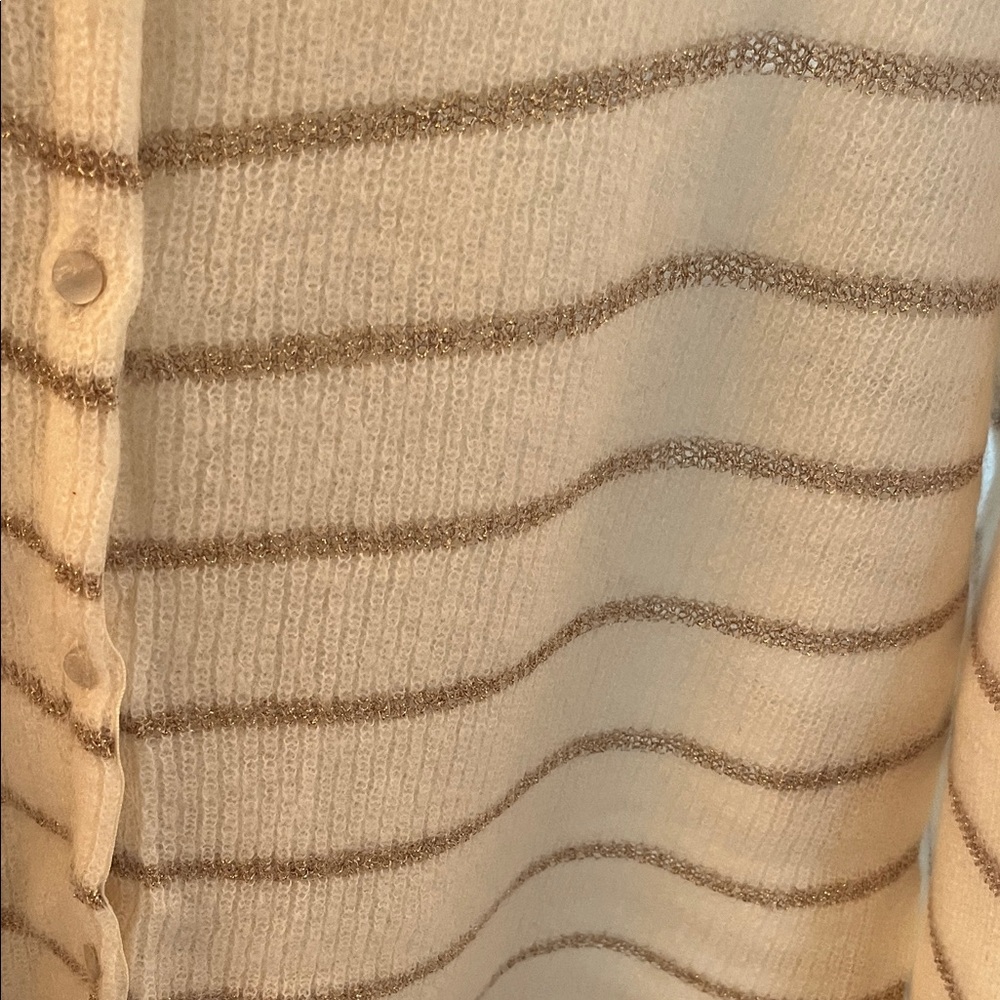 Sezane Cream Striped Button-Up Cardigan with Tan Stripes - Picture 3 of 6